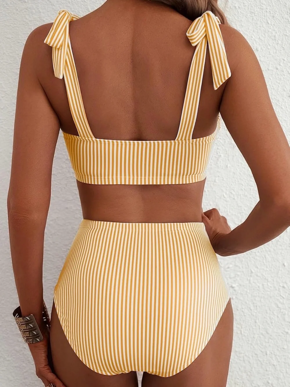 Herseas Women's Tie Shoulder Bikini Sets 2 Piece High Waisted Swimsuit - Size XS